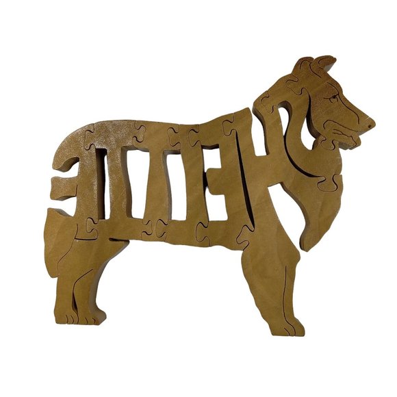 Shetland Sheepdog Sheltie Wooden Scroll Jigsaw Puzzle Figurine Art Wood USA Sign - Picture 3 of 6